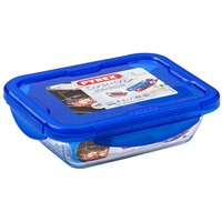Pyrex Dajar Glasbehälter Deckel Cook und Go, Pyrex, 0,8 L, Glas, Blau/transparent, 20,6 x 15,5 x 5,9 cm