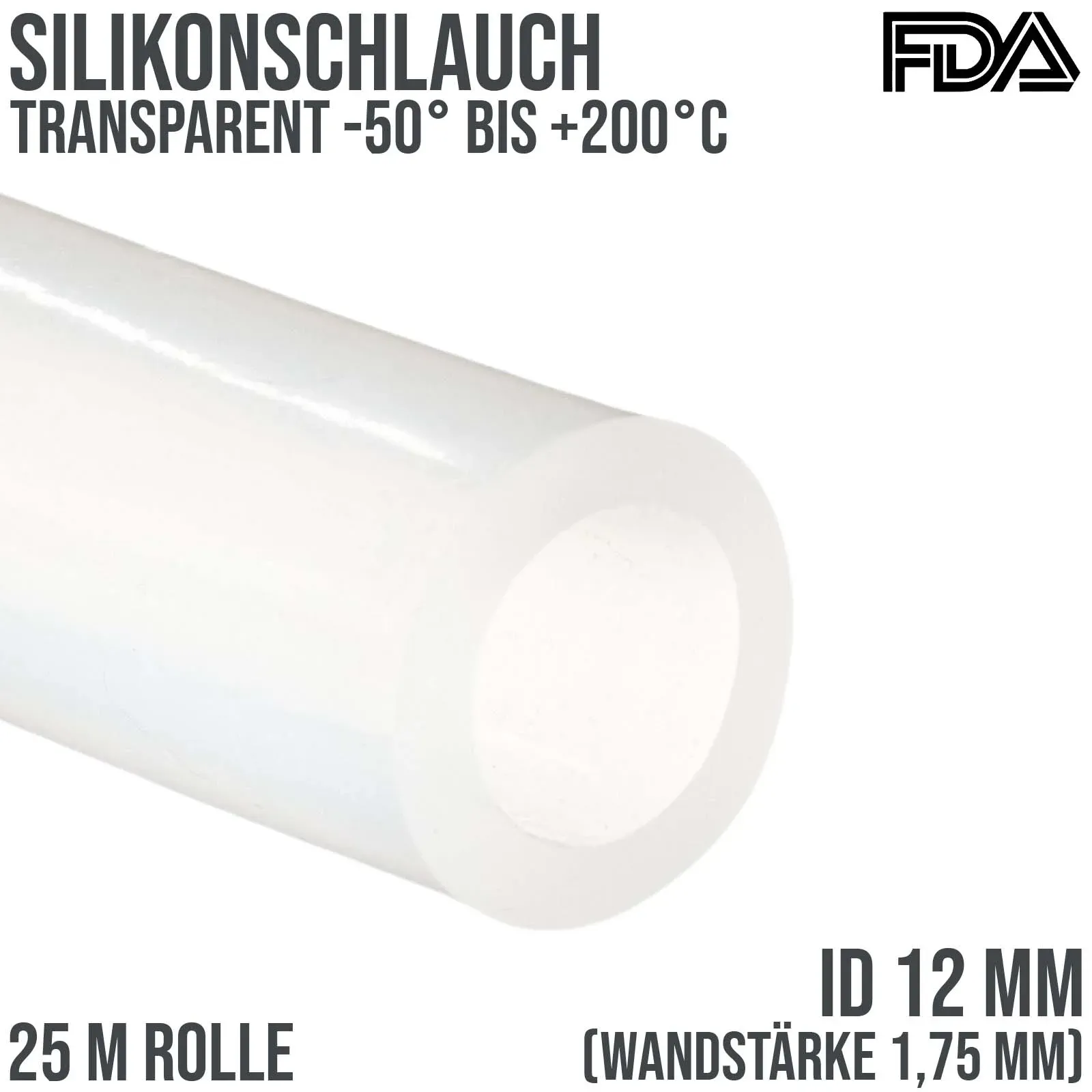 12 x 15,5 mm Silikon Silicon Milch Schlauch transparent lebensmittelecht FDA
