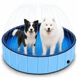 Faltbar Hundepool mit Sprinkler,Hunde Pool,Planschbecken für Große Hunde,2in1 Faltbarer PVC Schwimmbecken,Tragbarer rutschfeste Hundebadewanne,Haustiere Schwimmbad für Somme,160×30cm,1 Stück
