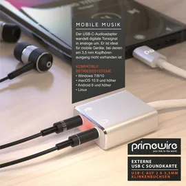 Primewire Externe Soundkarte USB C, USB Typ C auf Klinke 3,5mm, Kopfhörer Adapter, Audio zu USB Adapter, DAC, kompatibel mit Samsung, Huawei UVM.