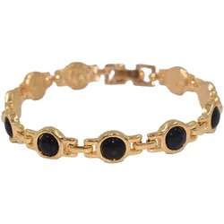 Armband FIRETTI "Schmuck Geschenk Armschmuck Armkette Edelstein Farbstein Onyx", schwarz (gelbgoldfarben, schwarz, schwarz), Armbänder, Damen, Messing, Made in Germany - mit Onyx