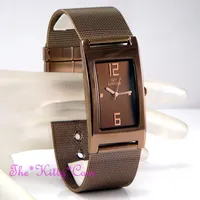 Designer Elegant Kettenhemd Netz Edelstahl Bronze Braun Milanaise-Armband Uhr