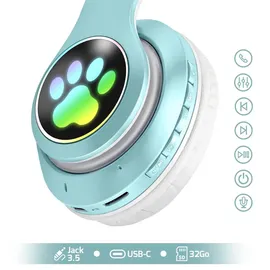 Avizar Bluetooth Kinderkopfhörer Katzenohren Minzgrün