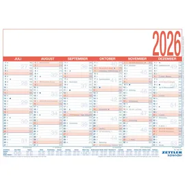 Zettler Arbeitstagekalender kaschiert A4 2026 Rot
