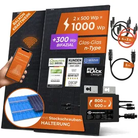 solarway Solarway® 1000W Balkonkraftwerk 800W komplett Steckdose - neuester 800 Watt Wechselrichter - Solaranlage Komplettset - 500W Solarmodule & Envertech & Zubehör
