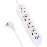 Maclean Brackets Maclean MCE394/MCE395 Steckdosenleiste | USB 2500W 1,5m | Kompakt mit Schalter, beleuchtete USB-Anschlüsse 45° | Wandmontage (Weiß, 3 Anschlüsse)