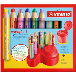 Stabilo Woody 3 in 1 Buntstift 15 St. inkl. Spitzer und Tischset