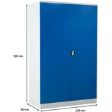 PROREGAL Stahlschrank BEE mit 5 verzinkten Fachböden | HxBxT 195x120x60cm | Grau-Blau | Werkstattschrank Werkzeugschrank Aktenschrank Universalschrank