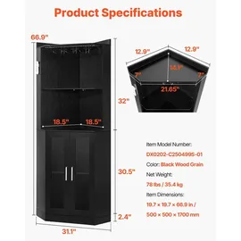 Vevor Weinregal 50 x 50 x 170 cm Schwarz