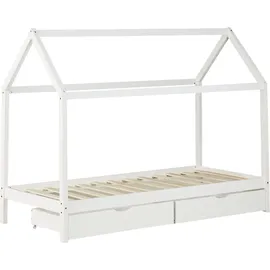 Homestyle4u Hausbett 90 x 200 cm Kiefer lackiert weiß