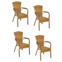 4x Konway COLOMBO Stapelsessel Tabaco Premium Polyrattan Garten Sessel Stuhl Set