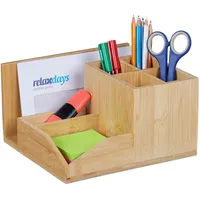 Relaxdays Schreibtisch Organizer, Bambus 7 Fächer, für Stifte, Dokumente,