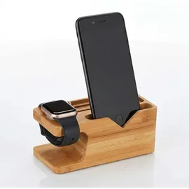 Relaxdays Ladestation, für Apple Watch & iPhone, Bambus, HxBxT: 6 x 14 x 6,5 cm, Handy-Station & Uhrenständer, Natur