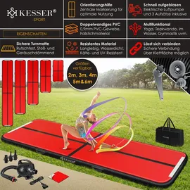 Kesser KESSER® Turnmatte Aufblasbar Airtrack 2m/3m/4m/5m/6m Fitness-Matte Gymnastikmatte inkl. Tragetasche | elektr. Luftpumpe Yogamatte, Tumbling Matten, Trainingsmatte, Turn- & Fitness