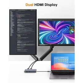 NOVOO USB C Docking Station 4K@60Hz Dual HDMI USB C Hub Adapter mit 2 HDMI 4K@60Hz,PD 100W Schnellladen, 3X USB-A für MacBook Pro M2, Dell, HP, Lenovo, Surface und mehr Typ C Geräten