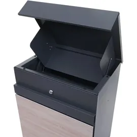 Mendler Paketkasten mit Standfuß HWC-K41, Paketbox Paketstation Standbriefkasten, Metall ~ verzinkt anthrazit-Holzoptik