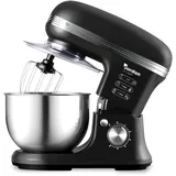 DCG Planetary Knetmaschine 1900 W, Fassungsvermögen 6,5 Liter, 6 Geschwindigkeiten plus Puls, 3 Zubehörteile, Kopf aus Gusseisen, Garantie 2 Jahre (schwarz)