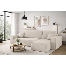 kaiser möbel Ecksofa mit schlaffunktion und bettkasten, Sofa, L-form, Couch, L-form BEST Poso Dicker Cord, Beige Rechts