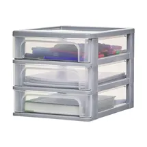 Iris Ohyama ris Ohyama, Schreibtisch-Organizer mit 3 tiefen Schubladen, Grau, Easy-Pull-System, A4, A5 & A6 Format, Schreibtisch Organizer für Büro, Schule, Schreibwaren, BPA-frei, Schubladenschrank, OCH-2030