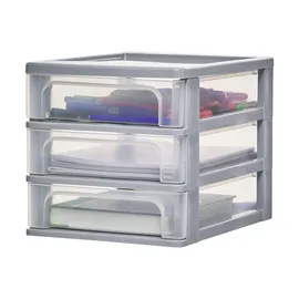Iris Ohyama ris Ohyama, Schreibtisch-Organizer mit 3 tiefen Schubladen, Grau, Easy-Pull-System, A4, A5 & A6 Format, Schreibtisch Organizer für Büro, Schule, Schreibwaren, BPA-frei, Schubladenschrank, OCH-2030