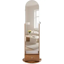 Vevor 360° drehbarer Schmuckschrank (1655 mm hoch) mit Ganzkörperspiegel mit Stauraum, Schmuckschrank-Organizer mit 2 Schlüsseln & Zubehörtaschen & Ablagefächer & Schubladen, Schmuckaufbewahrung
