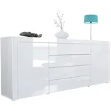 Vladon Sideboard 167 x 72 x 35 cm Weiß Hochglanz