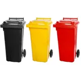 Proregal Mega Deal 3x PROREGAL 2-Rad-Mülltonne, 120 Liter Grau & Gelb & Rot, Mülltonne, Müllgroßbehälter, Mülleimer, Abfalltonne, Müllbehälter