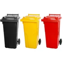 Proregal Mega Deal 3x PROREGAL 2-Rad-Mülltonne, 120 Liter Grau & Gelb & Rot, Mülltonne, Müllgroßbehälter, Mülleimer, Abfalltonne, Müllbehälter