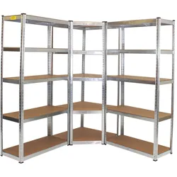 Regalsystem 3 teilig, 1 Eckregal & 2 Schwerlastregale 180x90x40 cm, 15 Böden,...
