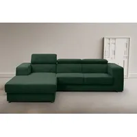 WERK2 Ecksofa Cherry, modernes Sofa mit Komfortfunktionen, Breite 270cm, L-Form, bequem, mit verstellbaren Kopfteilen, Schlaffunktion und Bettkasten grün