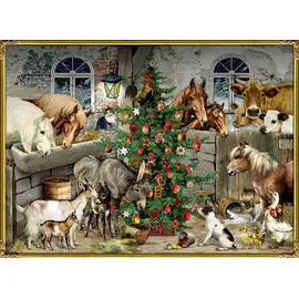 Coppenrath Verlag Wand-Adventskalender – Nostalgische Weihnachten bei den Tieren im Stall