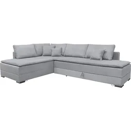 Home Affaire Ecksofa HOME AFFAIRE "Night & Day L-Form, B: 321 cm, mit Dauer-Schlaffunktion 180x200 cm", grau (hellgrau), B:321cm T:218cm, 100% Polyester, Sofas, Ecksofa, Bettfunktion, Bettkasten, Topper & 3 Zierkissen, Boxspringbett in Cord