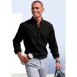 H.I.S. Langarmhemd "Regular Fit", Herren, Gr. XXXL (47/48), N-Gr, schwarz, Web, Obermaterial: 100% Baumwolle, unifarben, regular fit, Rundhals, Manschette, Hemden, in hochwertiger Struktur Optik