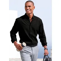 H.I.S. Langarmhemd "Regular Fit", Herren, Gr. XXXL (47/48), N-Gr, schwarz, Web, Obermaterial: 100% Baumwolle, unifarben, regular fit, Rundhals, Manschette, Hemden, in hochwertiger Struktur Optik