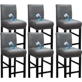 Bestenrose Wasserdicht Stuhlhussen 6er Set Bar Stuhlhussen PU Leder Stuhlbezug Barhocker Bezüge Stretch Hochhocker stuhlbezüge Abnehmbarer Stuhlbezug für Esszimmerstuh (Grau, 6 Stück)