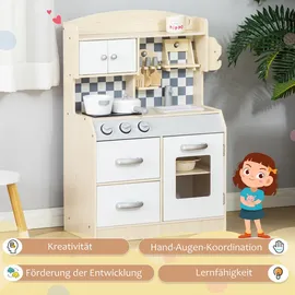 Homcom Kinderküche aus Holz Küchenspielzeug mit Kochgeschirrzubehör