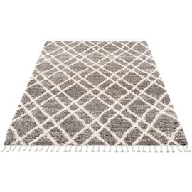 Carpet City Hochflor-Teppich CARPET CITY "Pulpy 540" Gr. 4, grau, B:200cm H:30mm L:290cm, Kunstfaser, Teppiche, Fransenteppich, besonders weich, mit Fransen, Rauten-Optik