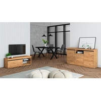 Skraut Home - Wohnzimmermöbel Set | Tisch 140 Schwarze X-Beine 6 Personen | Lowboard 120 | Sideboard/Buffetschrank 140 | Eiche und Schwarz | Industrieller Still