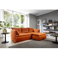 Eckofa mit Schlaffunktion Gloria - Wohnzimmersofa, Schlafsofa - Eckcouch L-Form mit Bettkasten - Rechts - Samtstoff (Orange - Magic Velvet 2213) - Orange