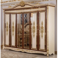Casa Padrino Luxus Barock Schlafzimmerschrank Weiß / Beige / Braun / Gold - Prunkvoller Massivholz Kleiderschrank im Barockstil - Barock Schlafzimmer & Hotel Möbel - Edel & Prunkvoll