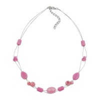 Gallay Perlenkette Drahtkette mit Glasperlen rosa rot-weiß Olivenperle rosa 45cm (1-tlg) rosa