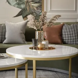 lookway Runder Tisch 2in1 CIRI Gold Matt - Weiß
