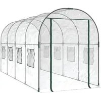 vidaXL Gewächshaus, Gartenhaus mit Abdeckung, Treibhaus mit Rollfenster Rolltür, Tomatenhaus Pflanzenhaus, Transparent 160x400x190cm PVC Stahl