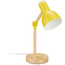 Relaxdays Schreibtischlampe, verstellbare Retro Tischlampe, Holz, Metall, E14 Fassung, Leselampe, 45,5 x 14,5 cm, gelb