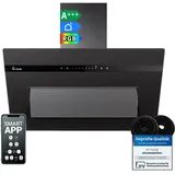 KKT KOLBE A+++ Dunstabzugshaube 80 cm 782 cbm/h Umluft Abluft Kopffrei Wandhaube | Glas Matt Schwarz | Nachlaufautomatik | Smart WiFi App WLAN | SensorTouch | RGBW LED-Beleuchtung | PLOOM8005S