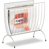 Relaxdays Zeitungsständer Metall, Zeitungshalter stehend, Zeitschriftensammler silber, HxBxT: 35 x 18 cm,