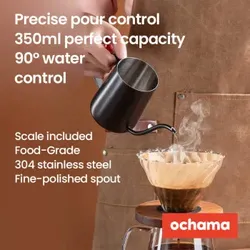 J.Zao Pour Over Kaffeekessel - 304 Edelstahlkessel mit Schwanenhalsausguss. zylindrischem Körper.