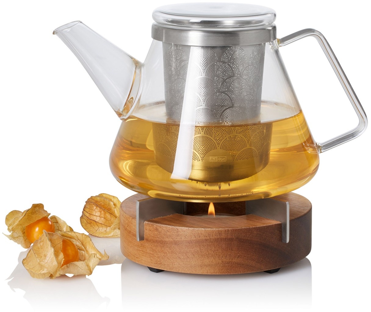 AdHoc Geschenkset Teekanne FUSION aus Borosilikatglas 1,0 Liter + Stövchen TUTO