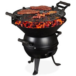 relaxdays Holzkohlegrill Grillfass aus Gusseisen schwarz