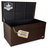 RS Trade Auflagenbox wasserdicht XXL, Gartenbox, Aufbewahrungsbox Garten, Kissenbox Outdoor, Gartentruhe, große Gartenkiste für Polster, wetterfeste Garten-Aufbewahrung, Polyrattan, 950l, braun